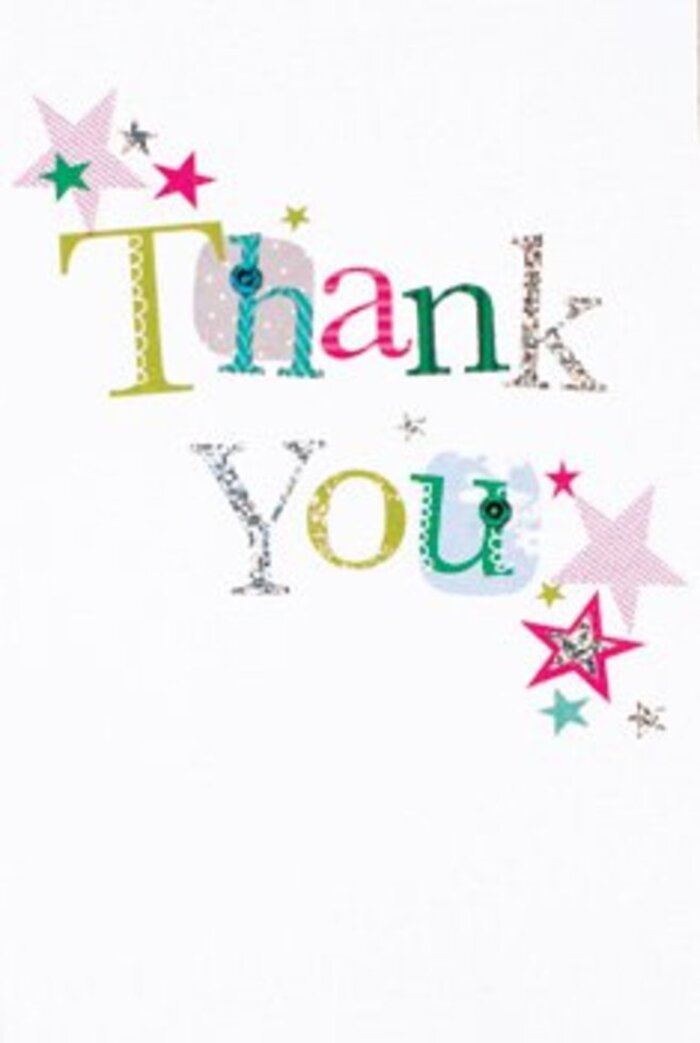 With a balanced grace, this thank you card captures the subtle exuberance unique to North Woolwich-a district shaped by river breezes and vibrant community life. The letters in 'Thank You' are arranged artfully, each with its own personality: some playful, dotted or stitched with care, others elegant and highlighted by glimmering silver. Their colours-vivid lime, lively fuchsia, and tranquil blue-reflect riverside gardens and the colourful play areas near Lyle Park. Delicate stars in bright pink, turquoise, and silvery hues cluster close to the greeting, scattering cheerful energy as if bestowing blessings over a riverside celebration. The fresh, white background feels crisp and modern, giving visual breathing room for each bright accent. A gentle tactile quality is conveyed through the detailing, inviting touch and adding to the card's sense of quality and sincerity. Whether delivered with a bouquet for a retirement in North Woolwich's tree-lined streets or to thank a neighbour for a small kindness, this card offers a sophisticated, uplifting way to express heartfelt thanks-uniting artistry, warmth, and local spirit in one timeless gesture.