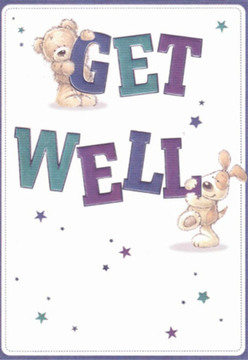 A warm current of comfort and optimism flows through this get well card, illustrated with bright, welcoming artistry that captures the cheer of North Woolwich's community spaces. Central to the design, a cuddly teddy bear, rendered in plush golden strokes, hugs the top of the bold purple 'GET,' while a spirited puppy-its tail perked and expression attentive-nestles below on the large 'WELL.' Their rounded, soft forms, painted with detail and care, exude the tender affection needed to uplift someone's spirits. The vibrant text-deep indigos and calming teals-contrasts gracefully with the clean, white backdrop, reminiscent of the luminous, airy interiors of North Woolwich's local flower boutiques. Whimsical stars scattered in blue, violet, and aqua create a constellation of hope, their twinkle mirroring the magic of a fresh bouquet delivered throughout the area. The lovingly crafted illustration carries both playfulness and sincerity, much like the thoughtfully arranged flowers delivered by Flowers North Woolwich, ensuring a smile and a sense of wellbeing with every look. Sending this card is like giving a gentle hug-a perfect companion for any recovery journey in North Woolwich.